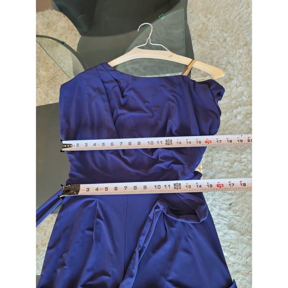 R and M Richards Jumpsuit Women Size 6 Blue One Shoulder Tie Waist Wide Leg - Picture 16 of 16